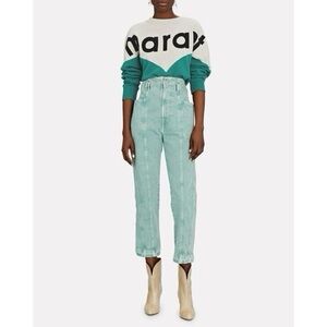 ISABEL MARANT ÉTOILE. Tucson Cropped Straight-Leg. Celadon. Size 27.